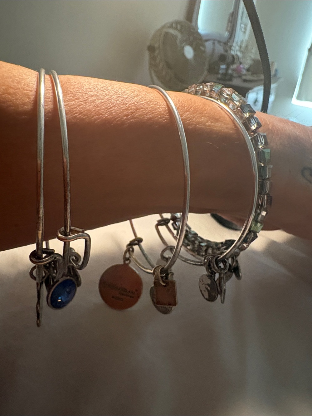 Sterling Silver Charm Bangle Bracelet Set - Silver
